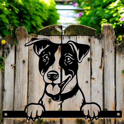 Metal jack russell peeking - jack, dog